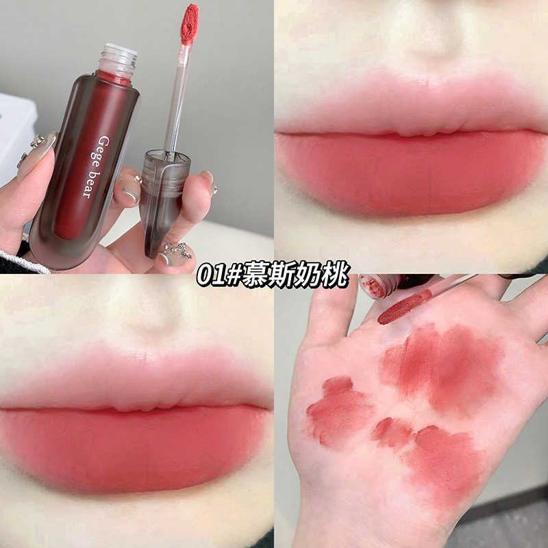 Gege bear crepúsculo veludo niebla lipstick mate niebla densa no es fácil de descolorar blanco otoño invierno esmalte labial transfronterizo