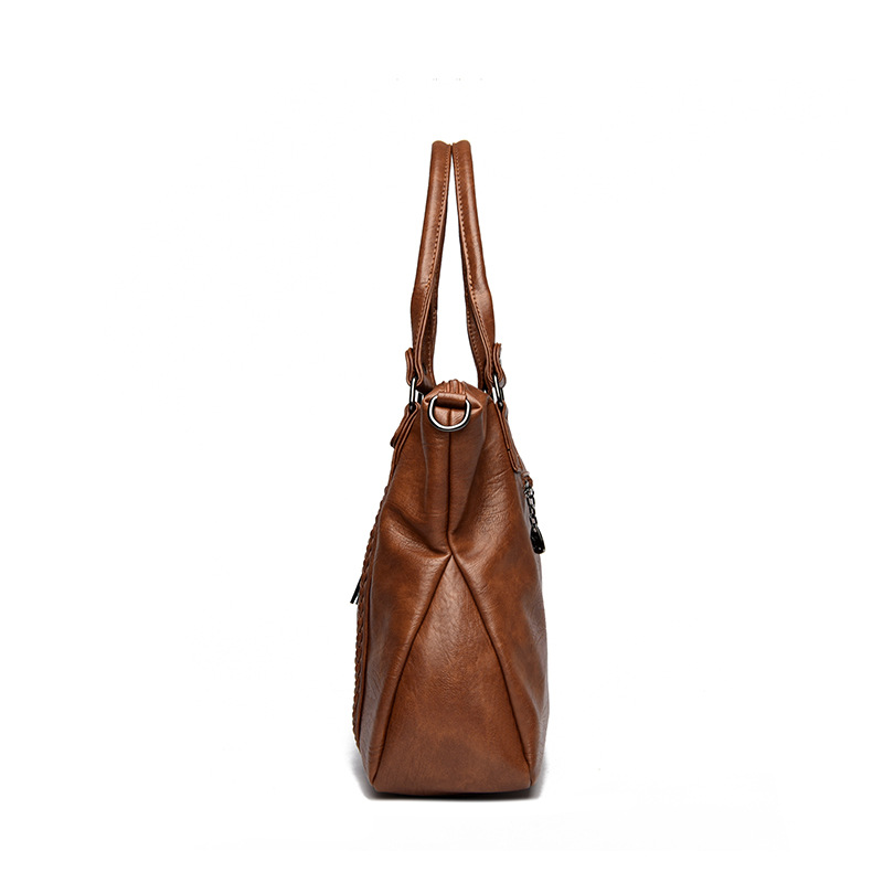 Genuine Leather Women's Handbag New Retro Motorcycle Bag Large Capacity Tote Mom Bag Shoulder Crossbody Bag - Thumbnail 2