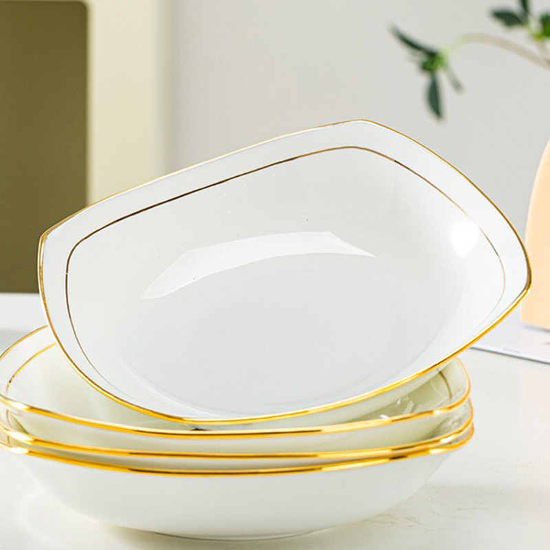 複数パックの景徳鎮ボーンチャイナ食器、金縁の四角いスーププレート、クリエイティブなディッシュプレート、ホームプレートセット、深皿|undefined