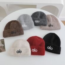 日系简约alo字母刺绣针织帽子女秋冬季新品保暖加厚冷帽显脸小护