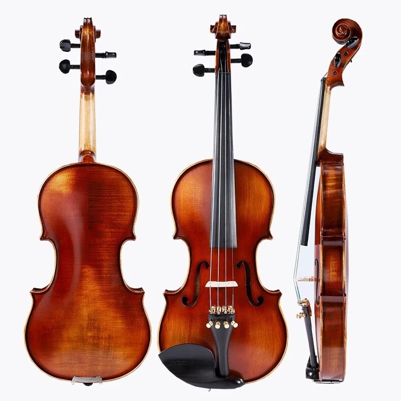 Vintage-Style Amber Lacquer Handmade European Material Violin for Solo Performance and Viola