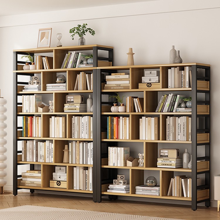Bookshelf Integrated Wall Bookcase Multi-Layer Household Storage Rack Floor-Standing Steel Wood Student Children Simple Living Room Iron Art