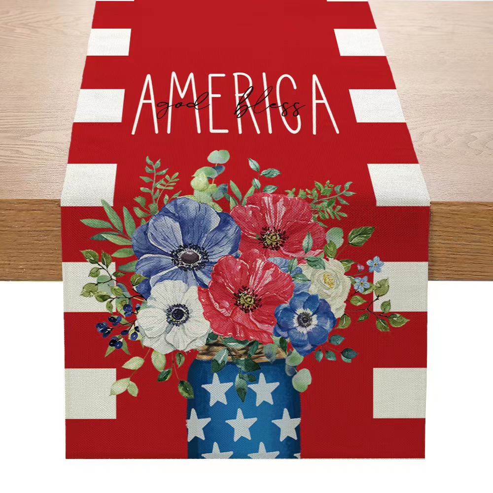 2024 Nuevo Día DE LA Independencia camino de mesa de impresión Americana sala de estar comedor Decoración de mesa de tela Festival Decoración de mesa mantel image 11