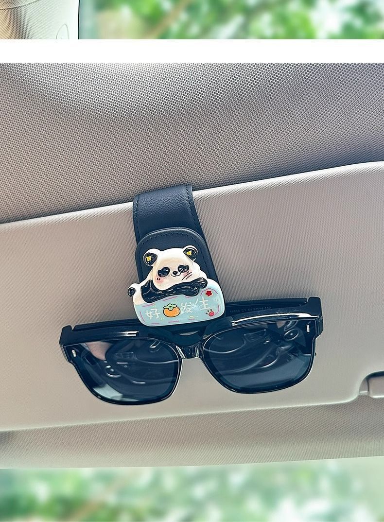 Cute Panda Car Glasses Clip Car Sun Visor Storage Multifunctional Cartoon Sunglasses New Car Magnetic Suction