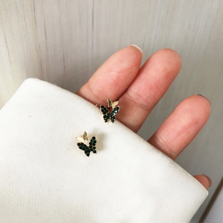 Fashion Small Green Diamond Butterfly Alloy Earrings Wholesale display picture 3
