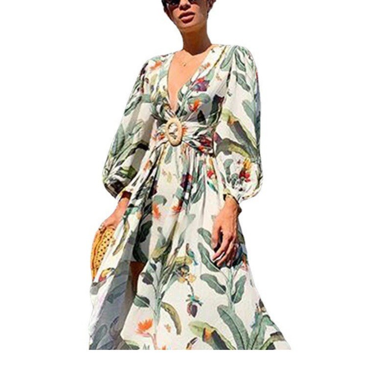 Women's Regular Dress Elegant Simple Style V Neck Printing Long Sleeve Ditsy Floral Midi Dress Casual display picture 8