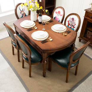 American Style Solid Wood Folding Dining Table Dining Table Multi-functional Small Apartment Retractable Dining Table and Chair Combination Deformation Round Table
