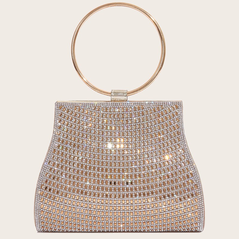Cross-Border Evening Bag Pu Diamond Bag European and American Women's Chain Bag Magnetic Buckle Handbag Gold Women's Bag Cross-Border Trend