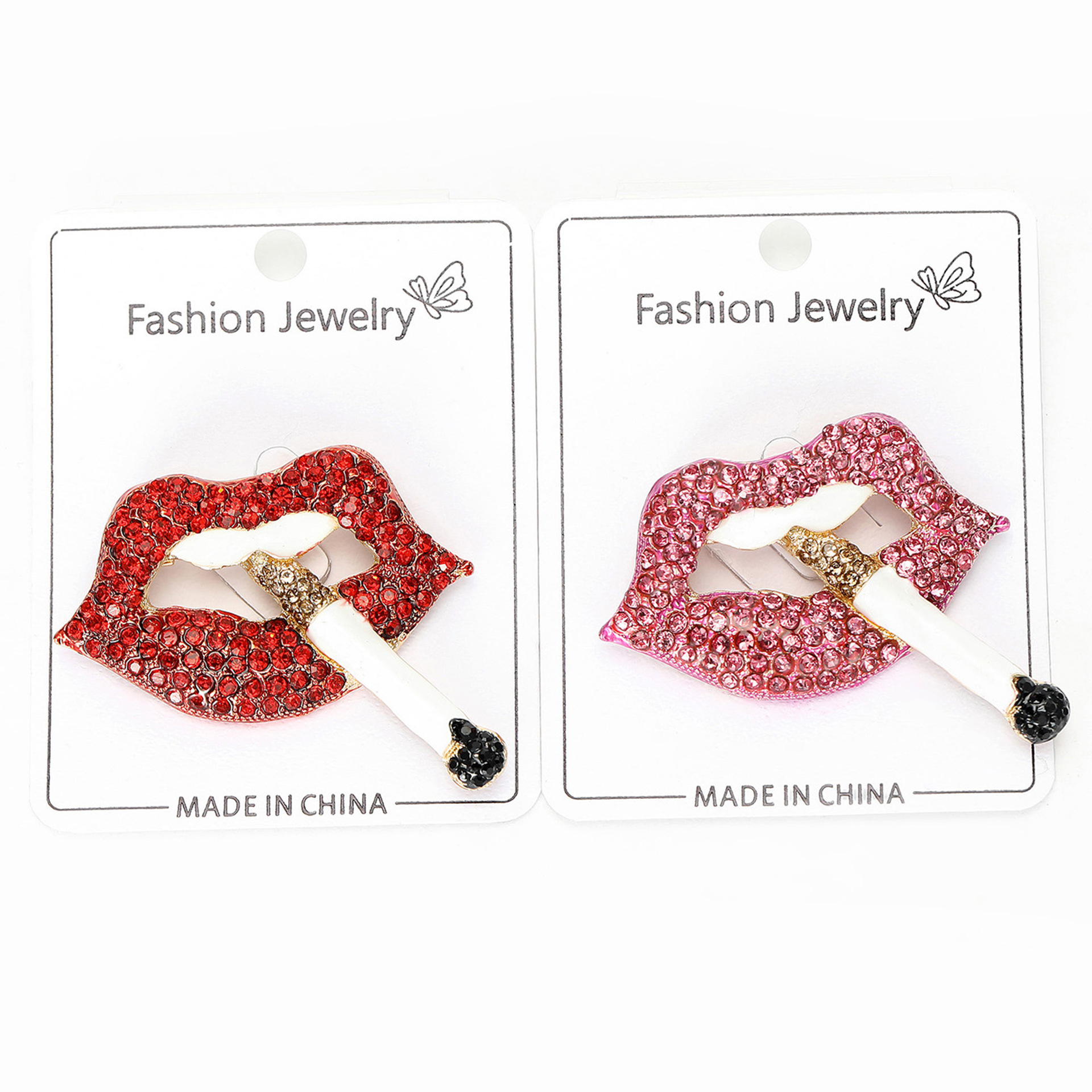 European and American Creative and Unique Alloy Enamel Oil-Drip Diamond-Studded Lip Cigarette Women's Brooch, Fashionable and Simple Clothing Accessory