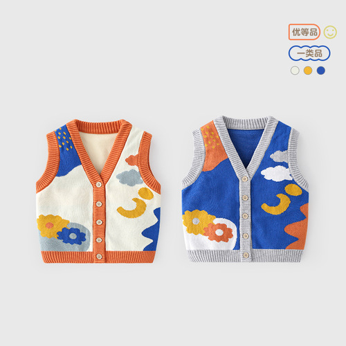 Rustic Style Soft Baby Vests Cardigan A Class Warm Knitting Children Vests Spring and Autumn Baby Knitted Cardigan