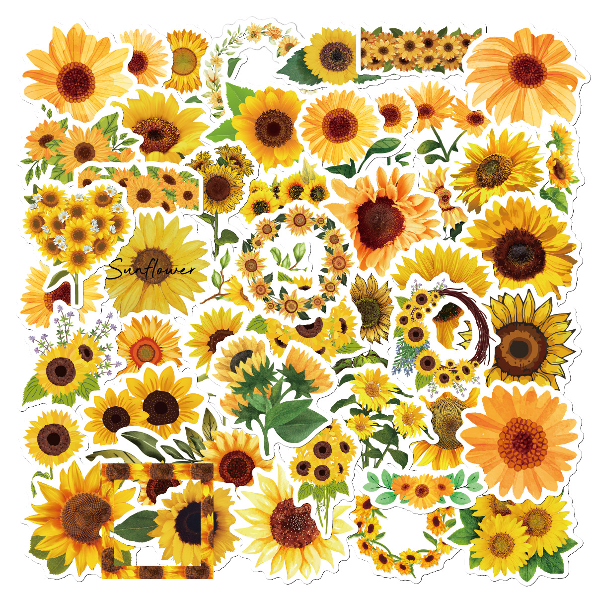 40g Weight Cute Sunflower Stickers 50 Sheets Notebook Water Cup Artistic Stickers