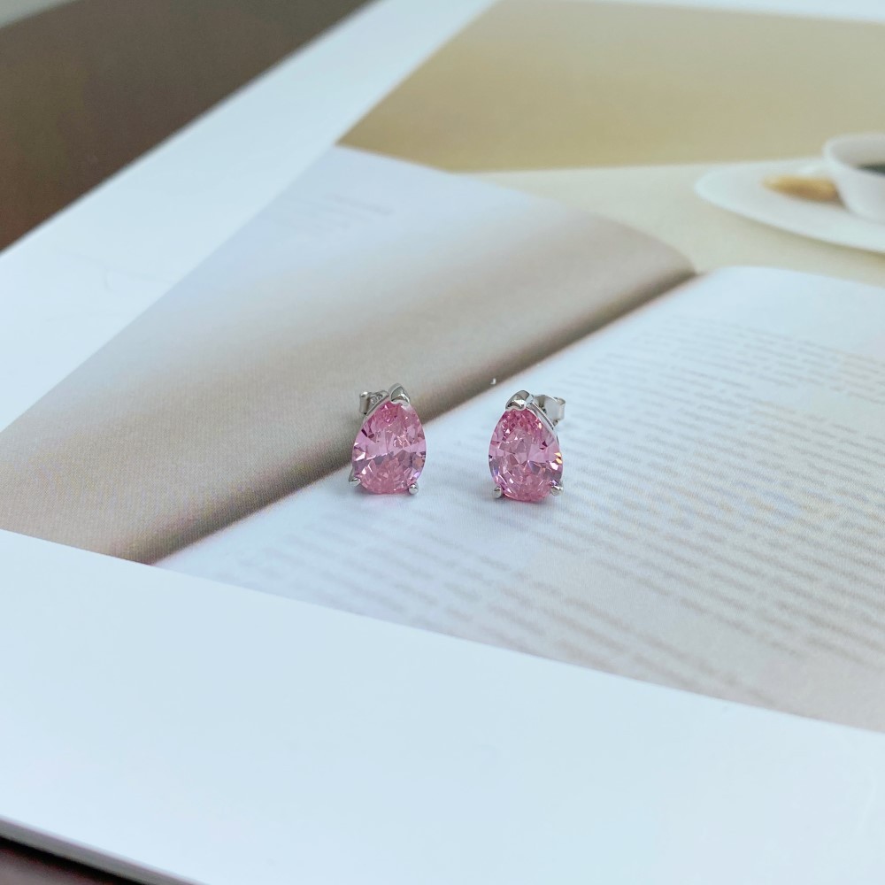 INS Style Water Droplets Sterling Silver Plating Inlay Zircon Ear Studs 1 Pair