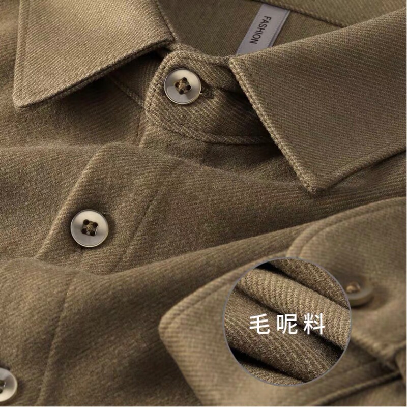 High-end Winter Fleece-lined Thickened Warm Woolen Fleece Shirt Men's Long-sleeved Slim-fit Business Casual Flannel Shirt for Men