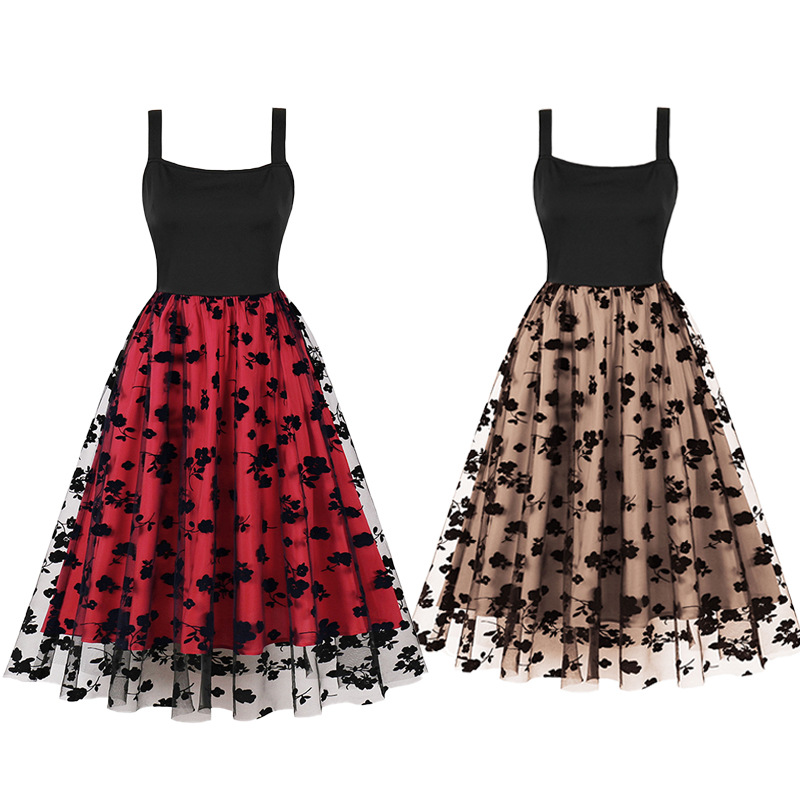 Women's Clothing sling one shoulder neck waist slim lady like medium length swing _mkmklike.com