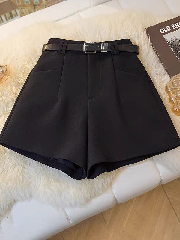 Quần short dạ nữ cạp cao ống đứng phong cách công sở kèm thắt lưng — Màu cà phê, tặng kèm thắt lưng, Màu xám đậm, tặng kèm thắt lưng, Màu yến mạch, tặng kèm thắt lưng, Màu đen, tặng kèm thắt lưng