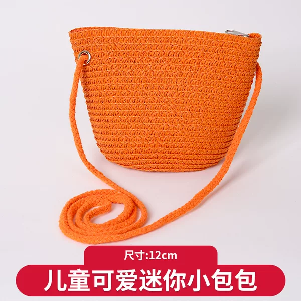 Summer Children's Bags for Boys and Girls, Spring and Summer Outdoor Travel Beach Coin Purse, Straw Woven Crossbody Small Bag
