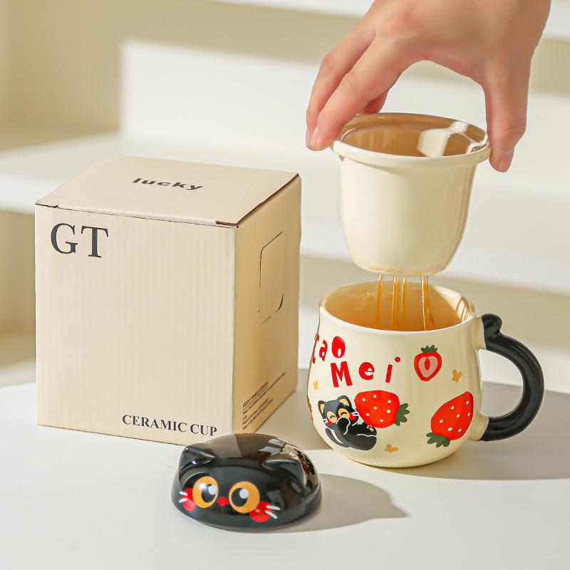 Fruta creativa gatos con tazas de fugas de té encantadoras caricaturas de alto valor de la cara de la taza de desayuno de leche doméstica taza de agua de oficina