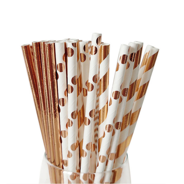 Una gran cantidad de en stock paja de papel desechable al por mayor paja de papel degradable dorado rayado oro rosa transfronterizo