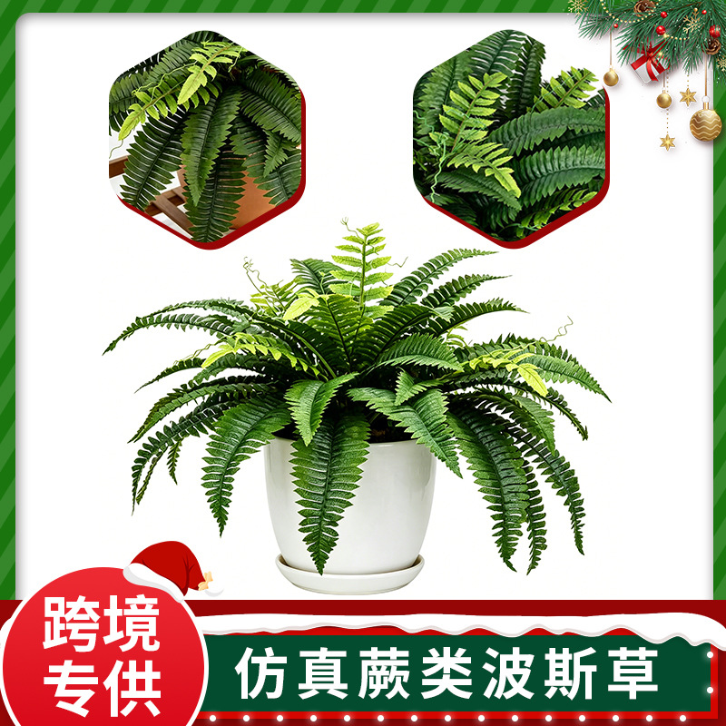 Cross-Border Artificial Persian Grass, Dense Plastic Boston Fern Single Stem, Indoor Soft Decoration, Artificial Green Plant Landscaping