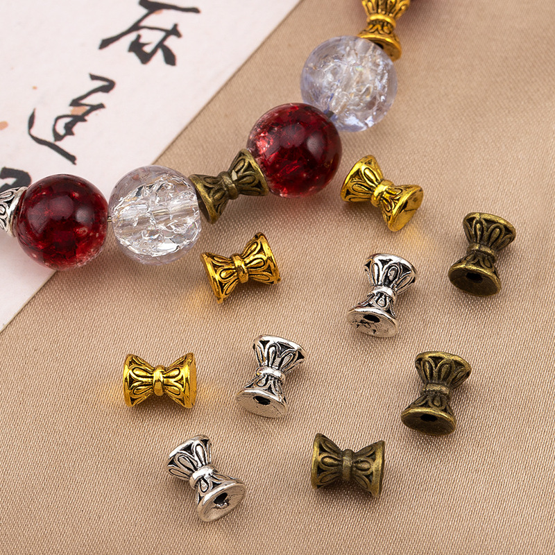 Alloy double bead spacer, double-sided hourglass bead spacer, small waist-shaped spacer, hollow cylindrical spacer beads for bracelets and cords