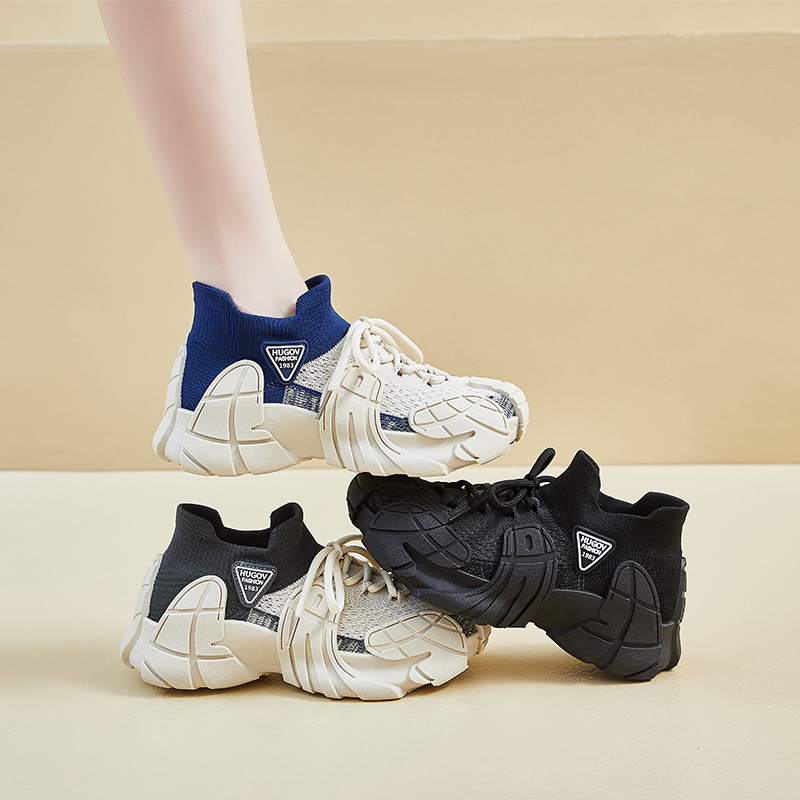 Zapatillas Tejidas Deportivas Unisex Capellada de Malla de Tela Suela de Caucho con Aumento de Estatura para Uso Diario