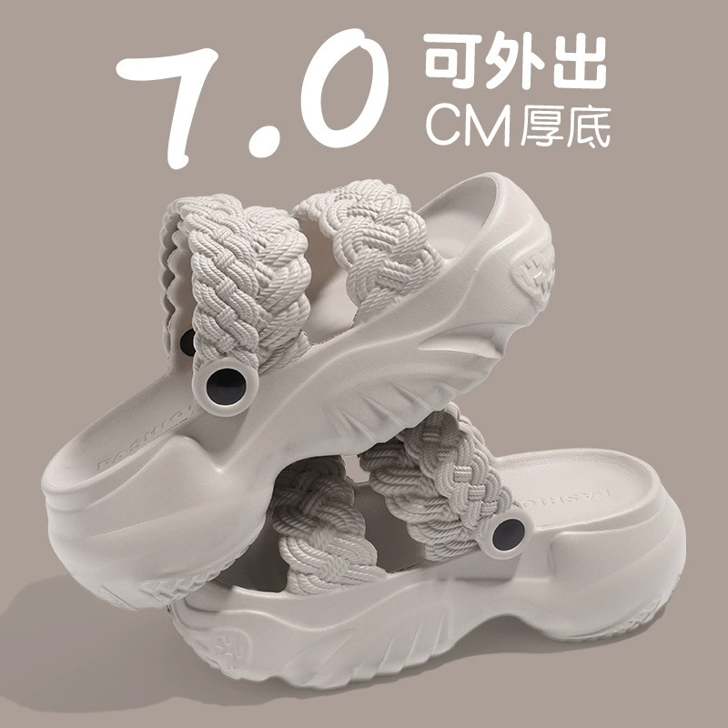 Трансграничная EVA увеличивает толстую подошвену женские холодные тапочки снаружи, чтобы носить оптом 7cm вьет коса