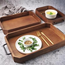 复古长方形美式韩式木制铁把手茶盘杯子出餐实木托盘厂家一件批发