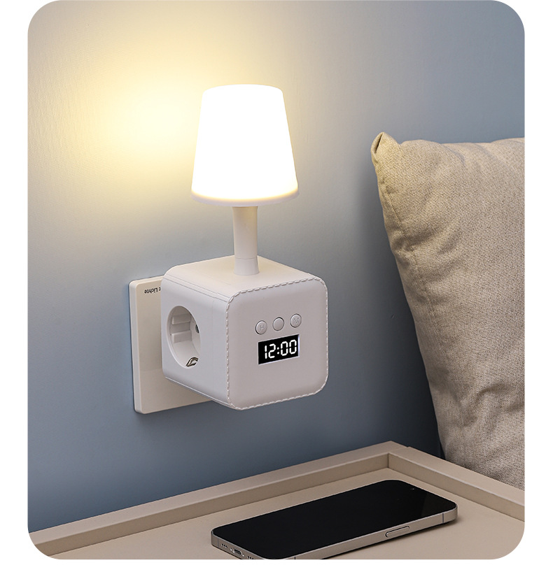 European Standard USB Cube Socket With Night Light/time Display/converter, Compact Multi-functional Power Strip For Home_voghion.com