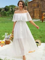 Summer white extra large dress, open shoulders, plus size