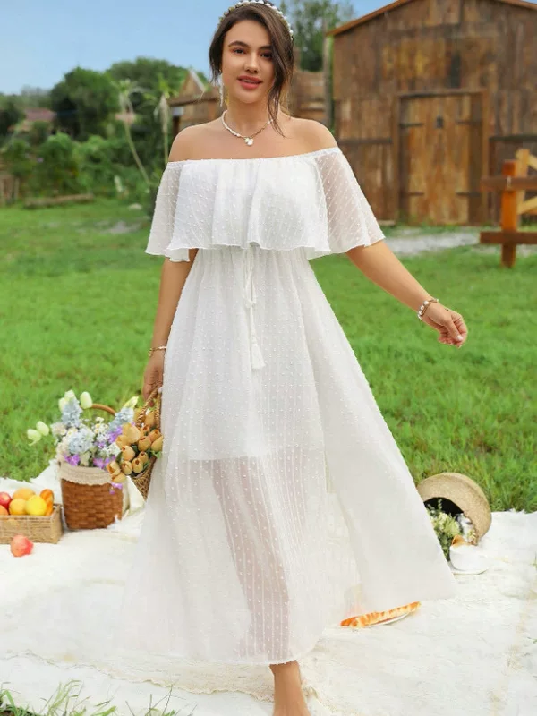 Summer white extra large dress, open shoulders, plus size