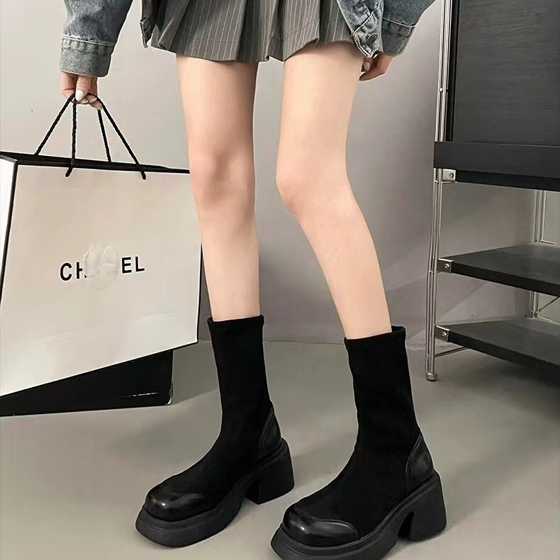 Europe and the United States thin leg knee boots women 2024 new autumn and winter high heel extended knee elastic boots suede sleeve single boots