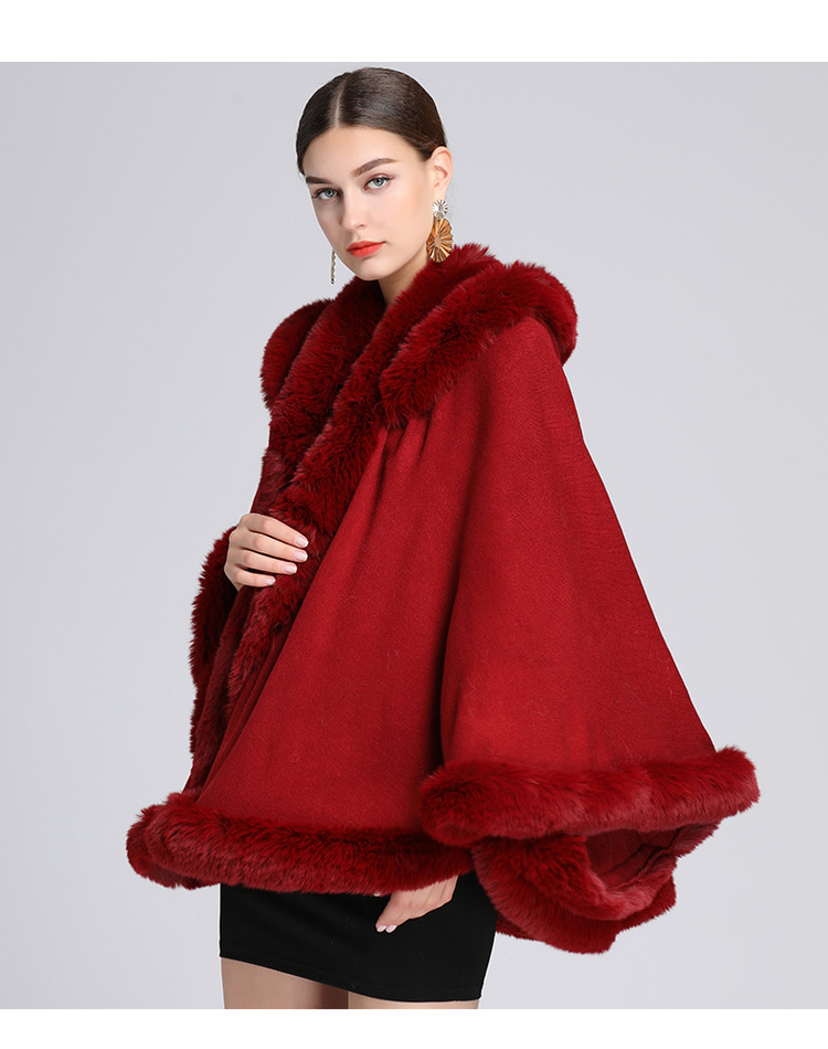 Wollkragen mit Kapuze Cape Cape Übergröße lockerer Capemantel Damen_voghion.com