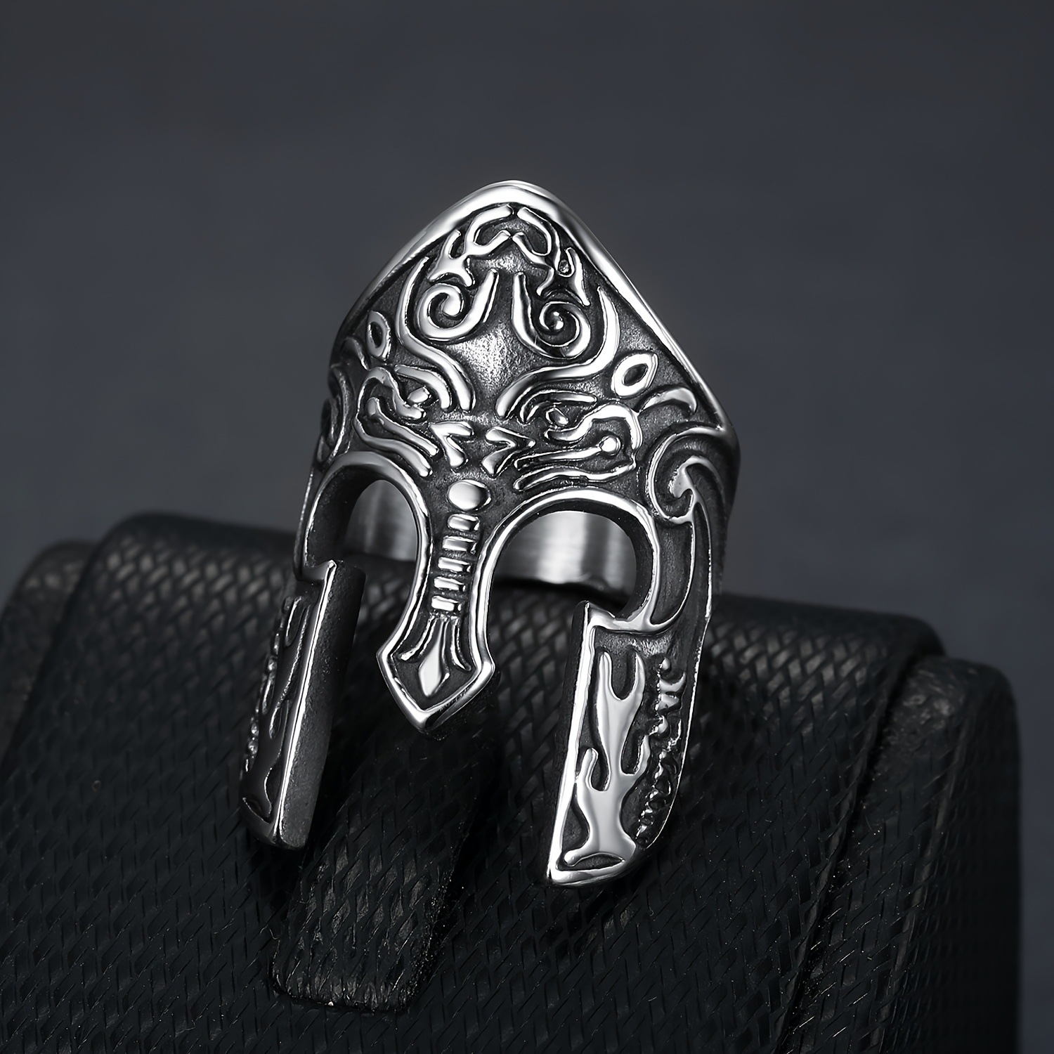 Steel Warrior New Men's Personalized Alloy Ring Cross-Border Spartan Carved Mask Titanium Steel Ring