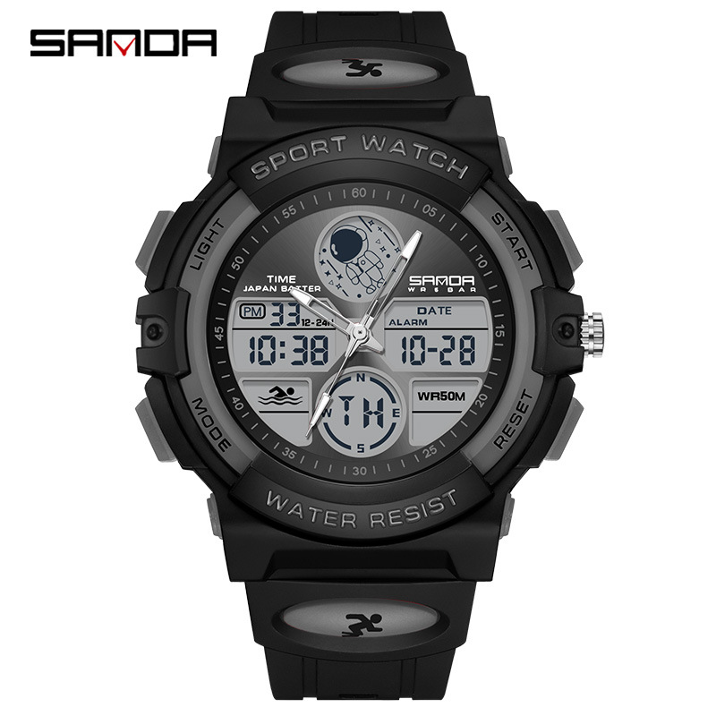 Sanda Spaceman reloj electrónico multifuncional hombres y mujeres Moda Panda patrón impermeable reloj de hombre