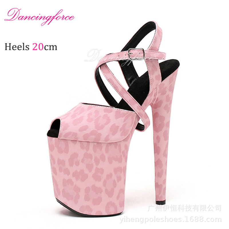 20cm Chinese-Style Velvet Pink Leopard Print Sexy Pole Dance Shoes with Ultra-High Heels, Sky-High Cross-Strap Sandals with a Small Peep Toe 20cm Chinese-Style Velvet Pink Leopard Print Sexy Pole Dance Shoes with Ultra-High Heels, Sky-High Cross-Strap Sandals with a Small Peep Toe