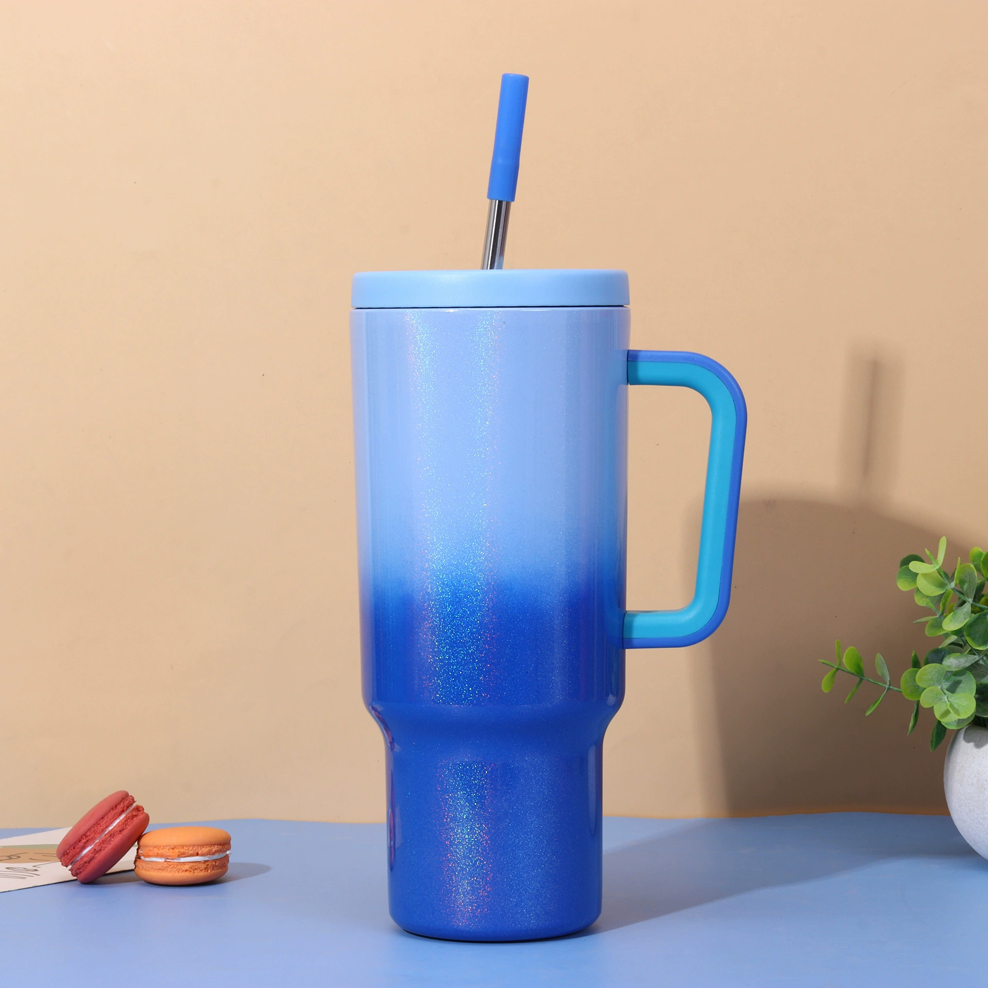 Вакуумный термокружка 40 oz, нержавеющая сталь AISI 304, градиентная отделка с ручкой