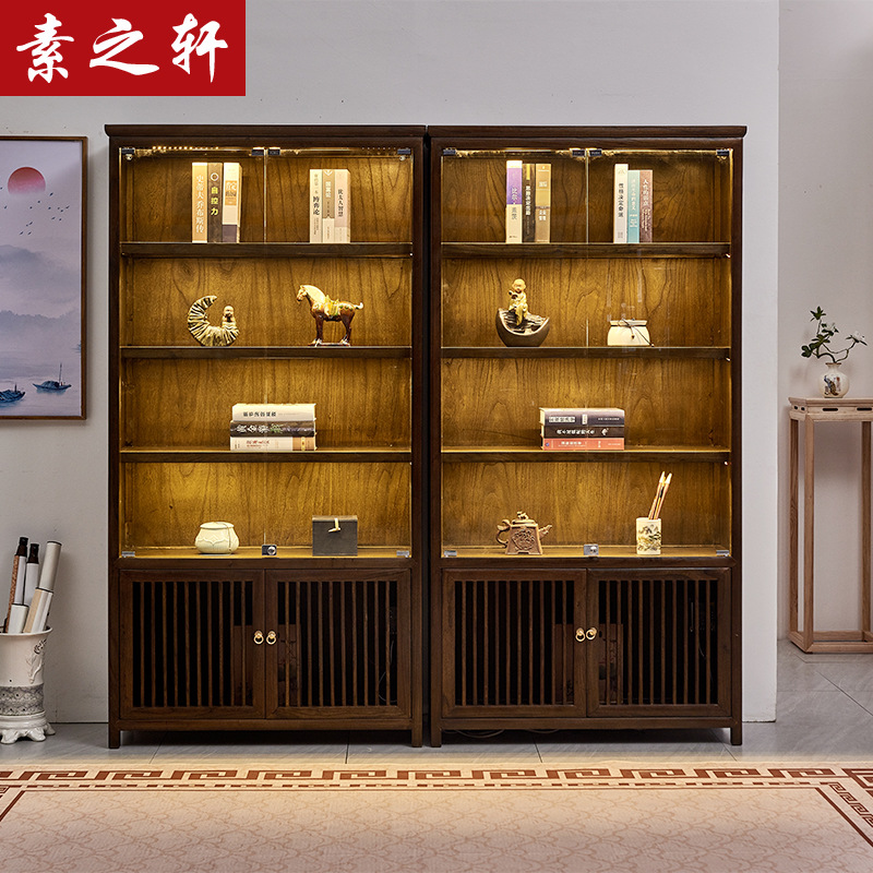 新中式展柜老榆木茶叶陶瓷工艺品展示柜古董紫砂壶博古架实木书柜