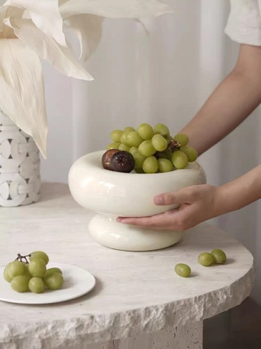 Creative Life [Marshmallow] Ceramic Fruit Plate Home Living Room Coffee Table Storage Fruit Plate Snack Plate