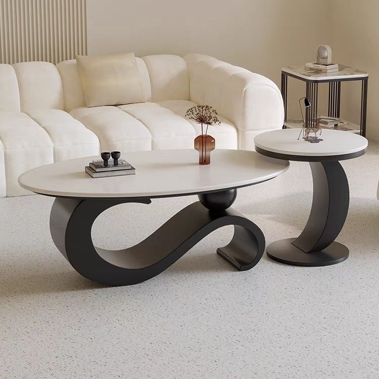New Slate Oval Coffee Table Small Apartment Light Luxury Modern Living Room Living Room Home Tea Table Side Table Combination