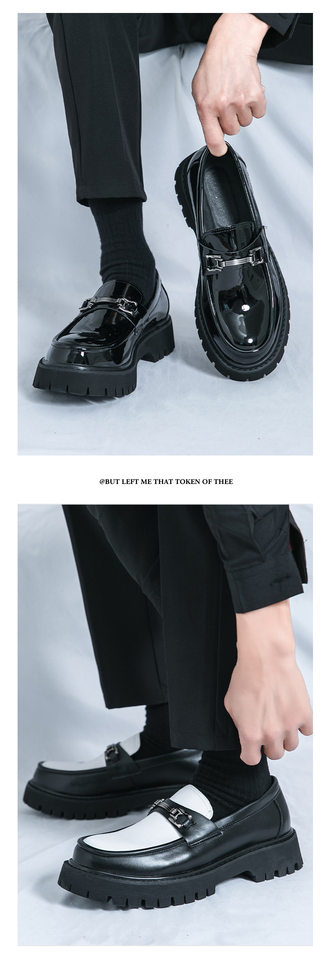 Giày lười nam da PU đế dày kiểu Anh, giày moccasin trơn đầu tròn — A0137 bề mặt đen bóng, A0137 màu đen, A0137 trắng đen chi tiết 3