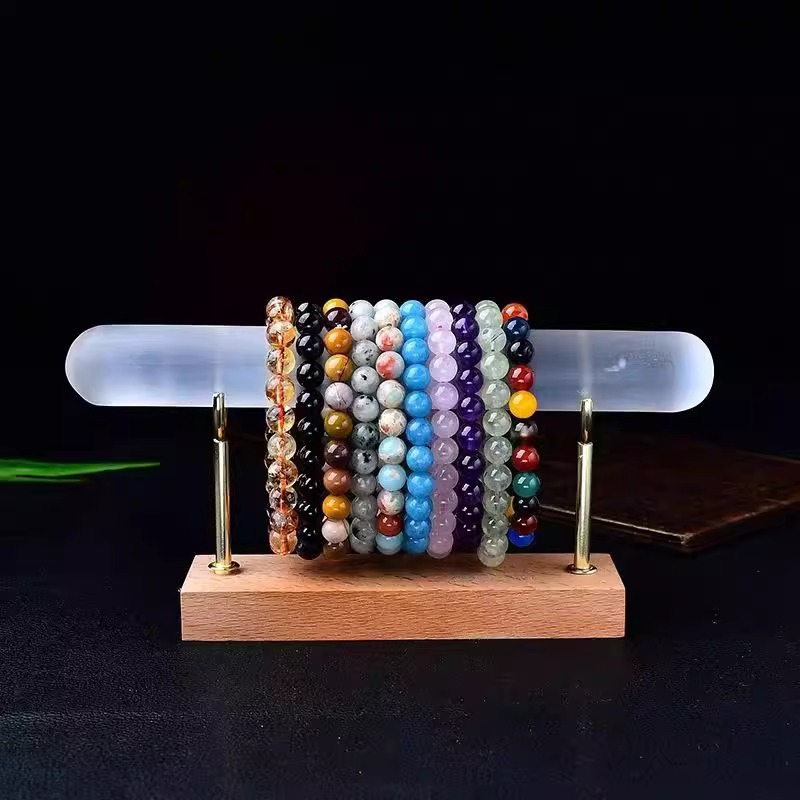 Soporte de exhibición de pulsera de varilla de yeso de cristal natural, soporte de exhibición de pulsera, colgante de joyería, base de soporte de 2 orificios de doble horquilla