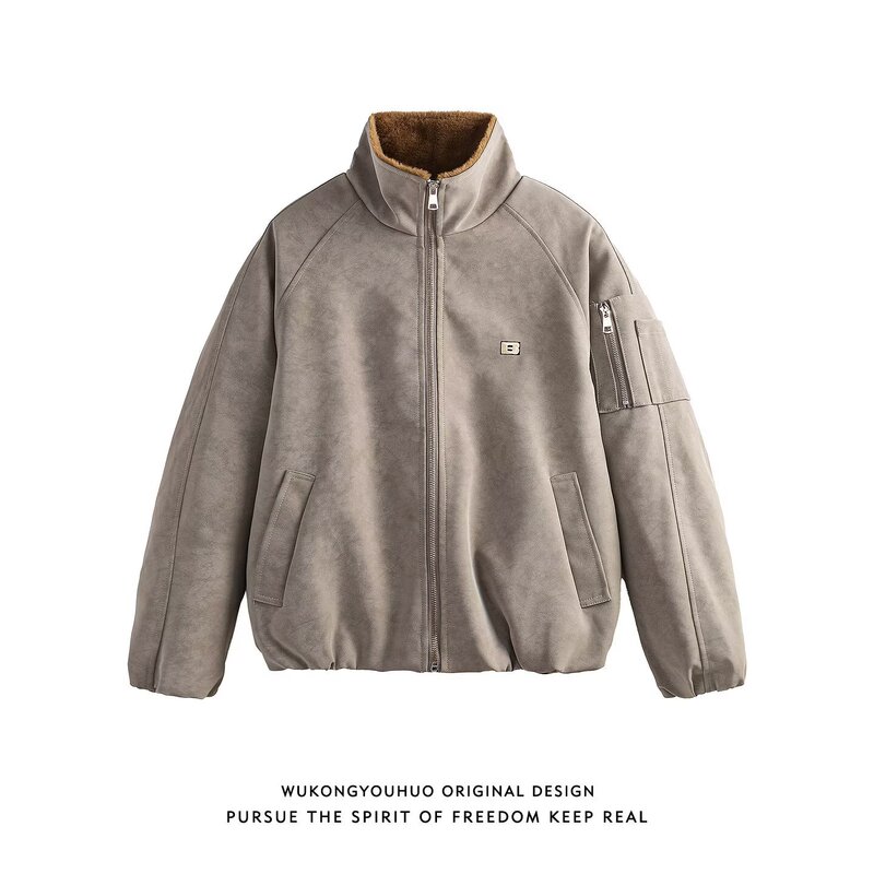 Lychee Leather Imitation Rabbit Fur Cotton Outwear for Men 2025 Autumn and Winter Outdoor Sports Stand-Up Collar Liner Warm Zipper Cardigan