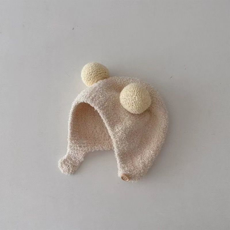 韩版ins秋冬新款宝宝护耳帽保暖防寒帽舒适婴儿双球软糯包头帽潮|undefined