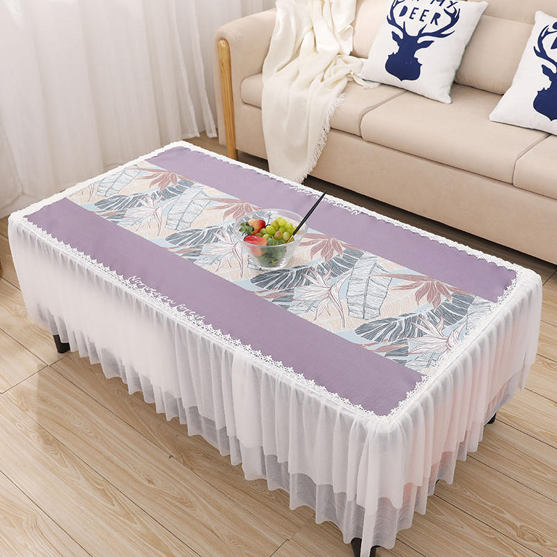 跨境韩版布花边艺家用长方形茶几布台布仿棉麻印花餐桌布茶几布|ms