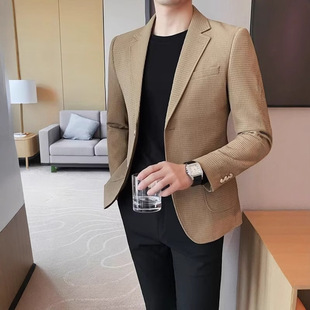 Men's Casual Waffle Blazer Jacket Slim Fit British Style Trendy Brand Casual Suit Top