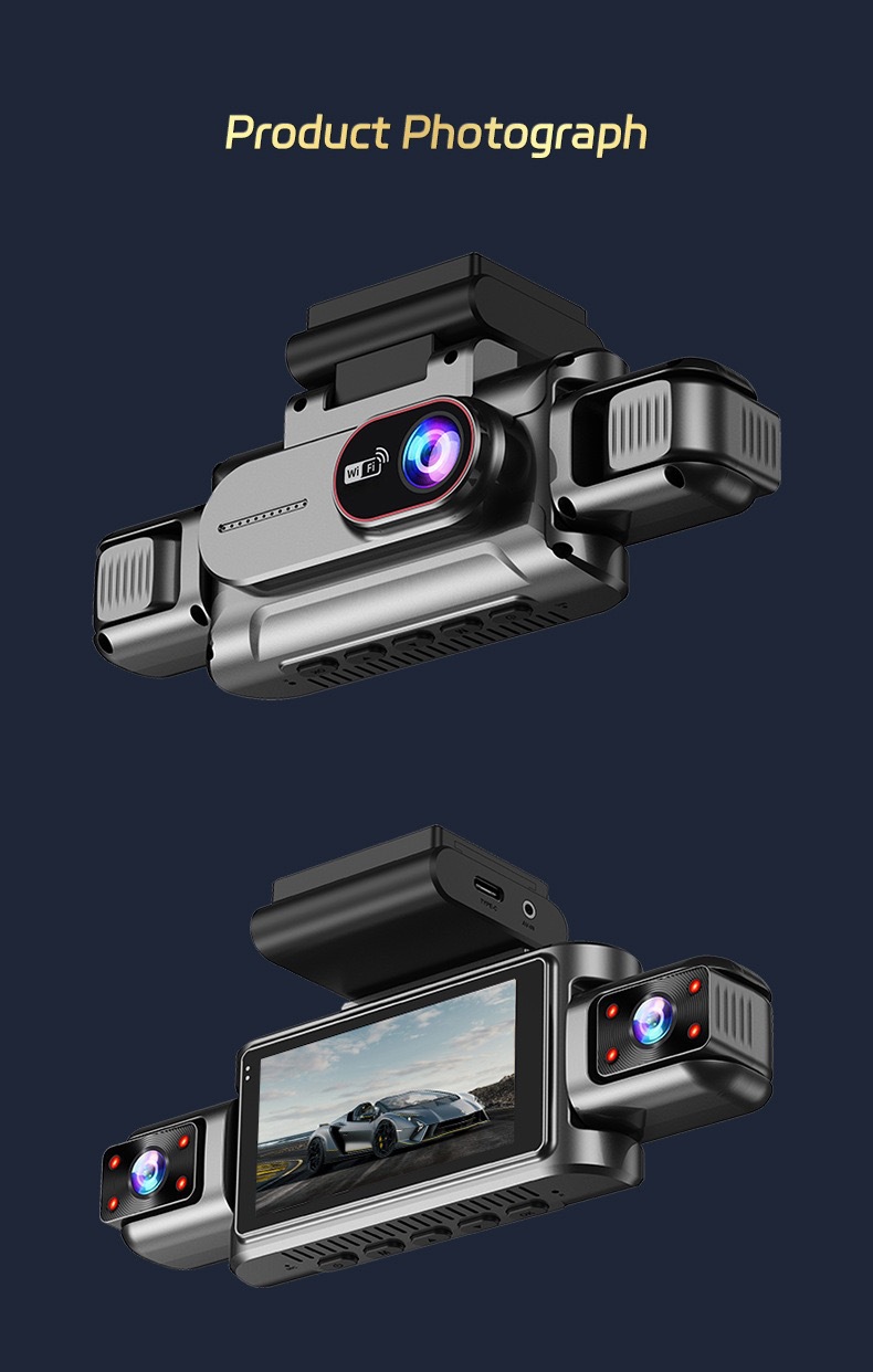 Cross-Border 3.0inch Hd Dash Cam with Four Cameras, Wifi Mobile Phone Connectivity, High-Definition Night Vision, Four-Lens Video Recording