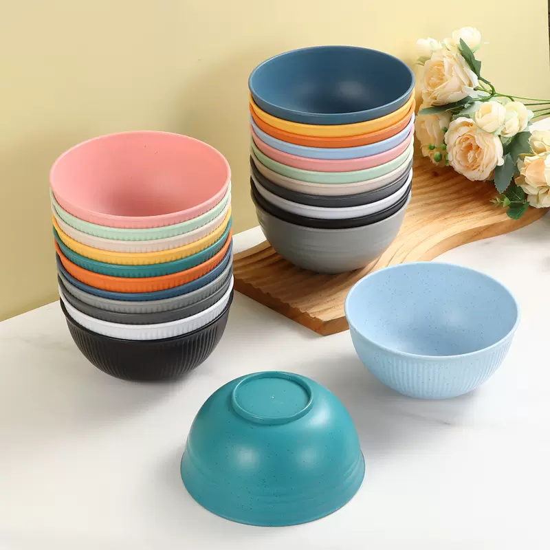 亚马逊高颜值小麦秸秆汤碗ins风家用塑料米饭碗创意北欧风纯色碗