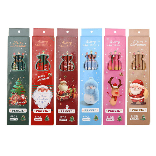 Monkey Christmas Pencil Cartoon Cute Pencil Box Set of 6 HB Pencils with Eraser Christmas Gift Wholesale