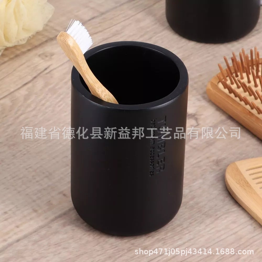 Baños de cinco piezas de resina de bambú baño baño hotel baño taza de enjuague de la boca botella de loción set de enjuague