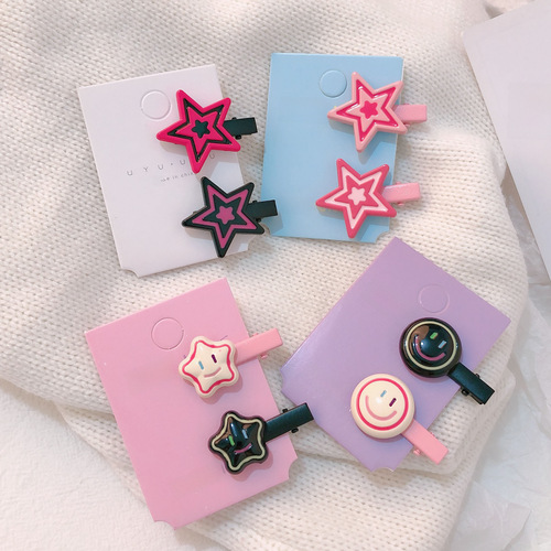 Colorful girl simple cartoon smile star hair clip sweet cool versatile frizzy hair bang clip side clip hair pin hair accessory head accessory